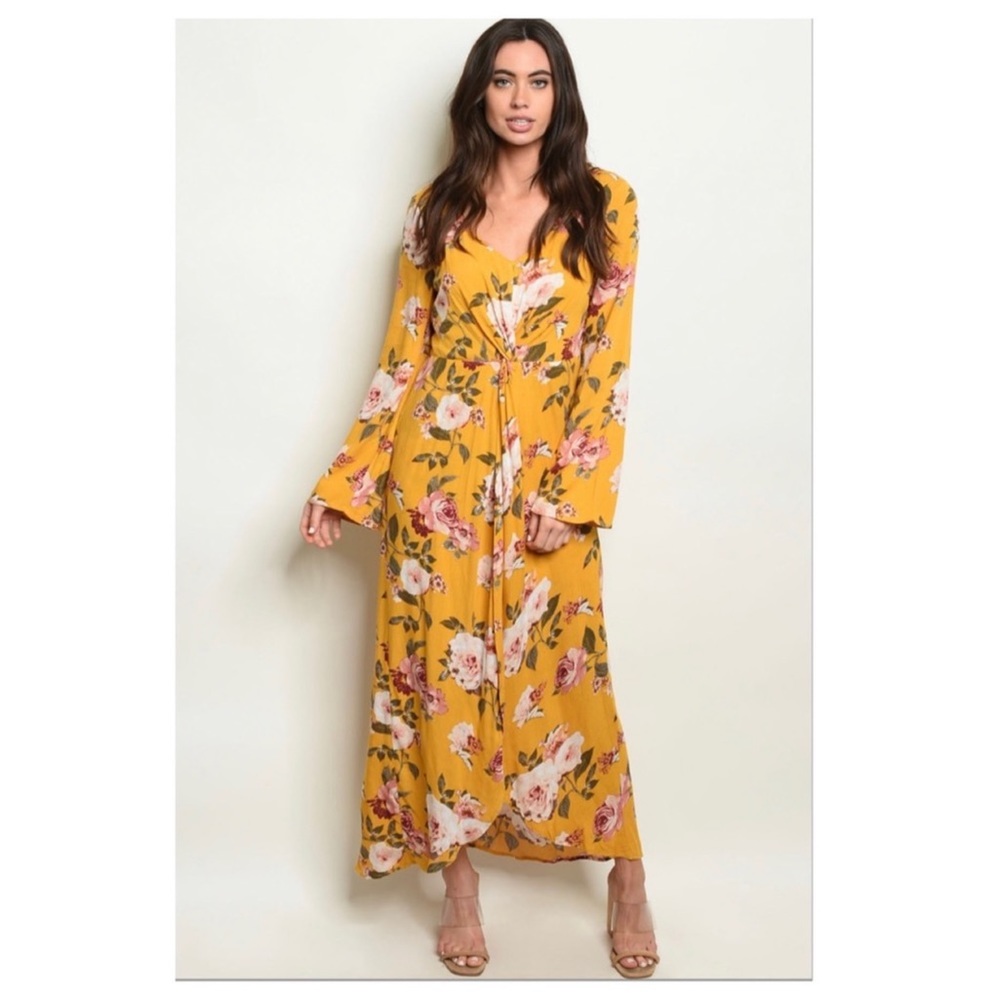 FLORAL MUSTARD JUMPSUIT - Picture 2 of 5